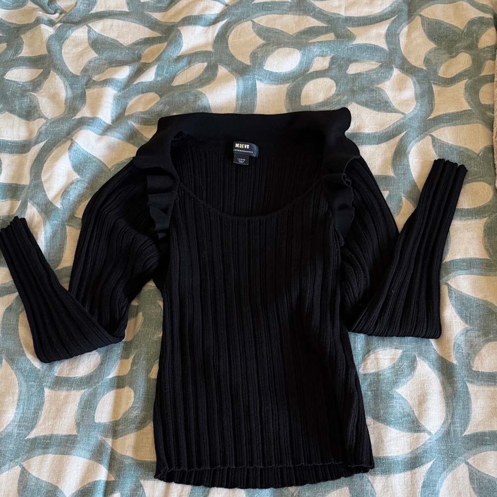 Maeve Black Ribbed Scoop Neck Sweater
